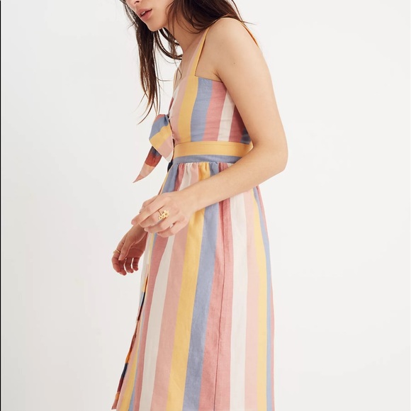 SOLD Madewell Tie Front Striped Cutout Dress NWOT - Picture 3 of 11